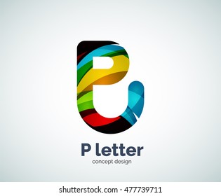 Vector P letter business logo, modern abstract geometric elegant design. Created with waves