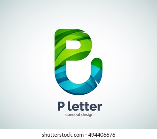Logotipo comercial de letras vectoriales P, diseño moderno y elegante geométrico abstracto. Creado con ondas