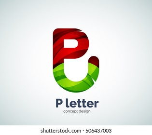 Vector P letter business logo, modern abstract geometric elegant design. Created with waves