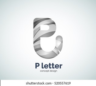 Vector P letter business logo, modern abstract geometric elegant design. Created with waves