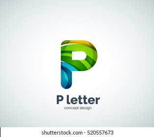 Logotipo comercial de letras vectoriales P, diseño moderno y elegante geométrico abstracto. Creado con ondas