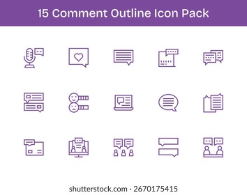 Pack de Vectores con 15 iconos de contorno inspirados en Comment, ideal para un trabajo de diseño escalable y creativo.