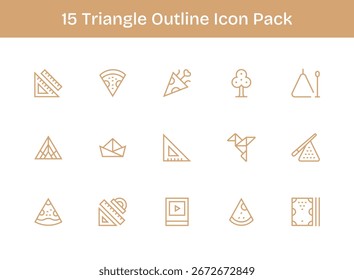 Vektorpaket mit 15 Outline-Symbolen, inspiriert von Triangle, ideal für skalierbare und kreative Designarbeiten.