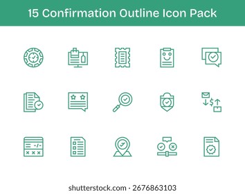 Vector pack with 15 Outline icons inspired by Confirmation, ideal for scalable and creative design work.