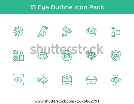 Vector pack with 15 Outline icons inspired by Eye, ideal for scalable and creative design work.