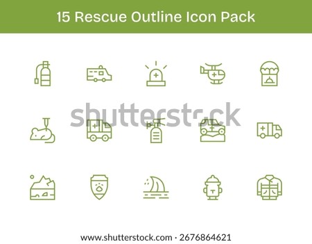 Vector pack with 15 Outline icons inspired by Rescue, ideal for scalable and creative design work.