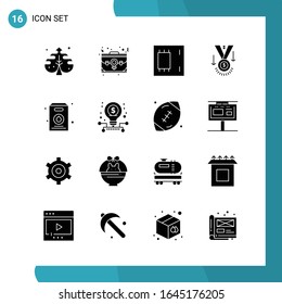 Paquete vectorial de 16 símbolos glifos. Icono de estilo sólido establecido en fondo blanco para Web y móvil.