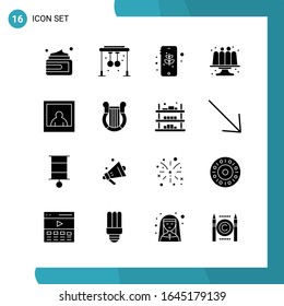 Vector Pack of 16 Glyph Symbols. Solid Style Icon Set on White Background for Web and Mobile.