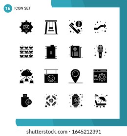 Paquete vectorial de 16 símbolos glifos. Icono de estilo sólido establecido en fondo blanco para Web y móvil.