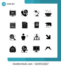 Vector Pack of 16 Glyph Symbols. Solid Style Icon Set on White Background for Web and Mobile.