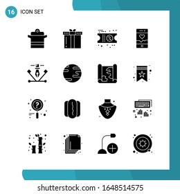 Paquete vectorial de 16 símbolos glifos. Icono de estilo sólido establecido en fondo blanco para Web y móvil.