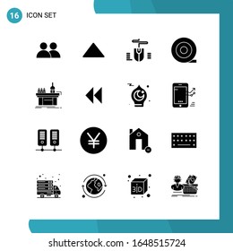 Vector Pack of 16 Glyph Symbols. Solid Style Icon Set on White Background for Web and Mobile.
