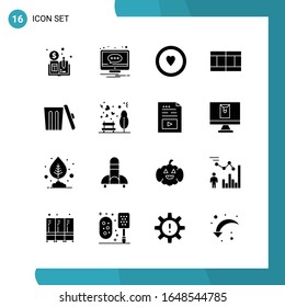 Vector Pack of 16 Glyph Symbols. Solid Style Icon Set on White Background for Web and Mobile.