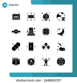 Vector Pack of 16 Glyph Symbols. Solid Style Icon Set on White Background for Web and Mobile.