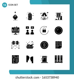 Vector Pack of 16 Glyph Symbols. Solid Style Icon Set on White Background for Web and Mobile.