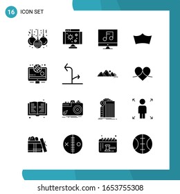 Paquete vectorial de 16 símbolos glifos. Icono de estilo sólido establecido en fondo blanco para Web y móvil.