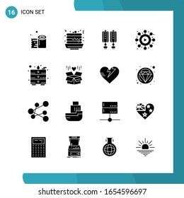 Vector Pack of 16 Glyph Symbols. Solid Style Icon Set on White Background for Web and Mobile.