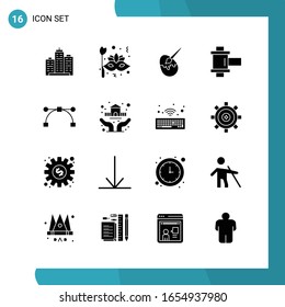 Vector Pack of 16 Glyph Symbols. Solid Style Icon Set on White Background for Web and Mobile.