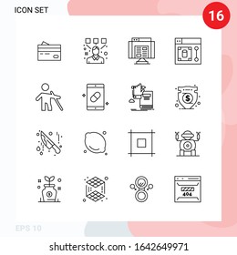 Vector Pack of 16 Icons in Line Style. Creative Outline Pack isolated on White Background for Web and Mobile.