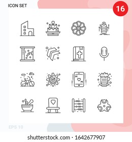 Vector Pack of 16 Icons in Line Style. Creative Outline Pack isolated on White Background for Web and Mobile.
