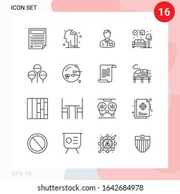 Vector Pack of 16 Icons in Line Style. Creative Outline Pack isolated on White Background for Web and Mobile.