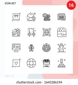 Vector Pack of 16 Icons in Line Style. Creative Outline Pack isolated on White Background for Web and Mobile.