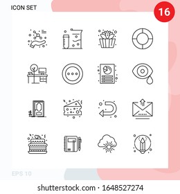 Vector Pack of 16 Icons in Line Style. Creative Outline Pack isolated on White Background for Web and Mobile.