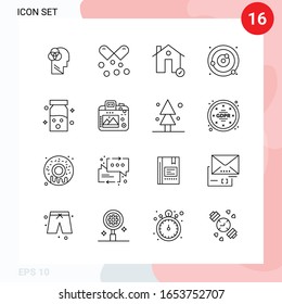 Vector Pack of 16 Icons in Line Style. Creative Outline Pack isolated on White Background for Web and Mobile.