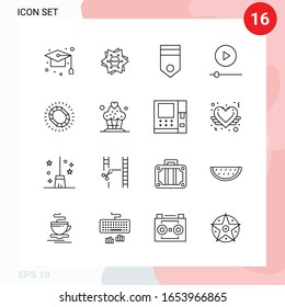 Paquete de vectores de 16 iconos en estilo de línea. Paquete de esquema creativo aislado en fondo blanco para web y móvil.