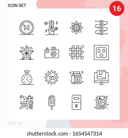Vektorillustration Pack von 16 Symbolen in Line Style. Creative Outline Pack einzeln auf weißem Hintergrund für Web und Mobile.