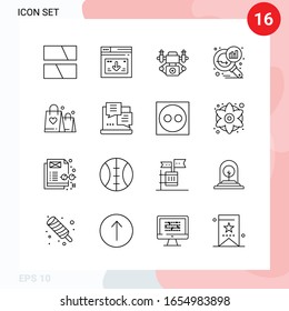 Vector Pack of 16 Icons in Line Style. Creative Outline Pack isolated on White Background for Web and Mobile.