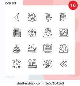 Vektorillustration Pack von 16 Symbolen in Line Style. Creative Outline Pack einzeln auf weißem Hintergrund für Web und Mobile.