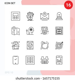 Vektorillustration Pack von 16 Symbolen in Line Style. Creative Outline Pack einzeln auf weißem Hintergrund für Web und Mobile.