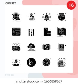 Vector Pack of 16 Icons in Solid Style. Creative Glyph Pack isolated on White Background for Web and Mobile.