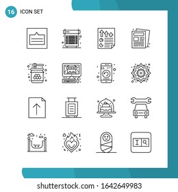 Vector Pack of 16 Outline Symbols. Line Style Icon Set on White Background for Web and Mobile.
