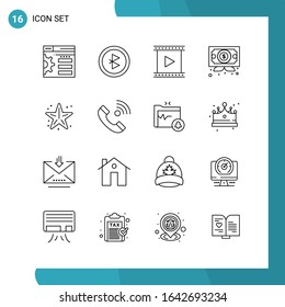 Vector Pack of 16 Outline Symbols. Line Style Icon Set on White Background for Web and Mobile.