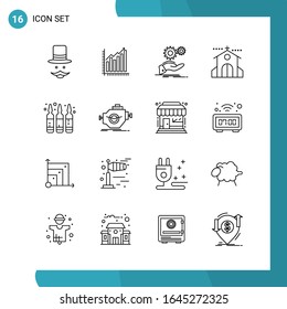 Vector Pack of 16 Outline Symbols. Line Style Icon Set on White Background for Web and Mobile.