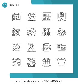 Vector Pack of 16 Outline Symbols. Line Style Icon Set on White Background for Web and Mobile.
