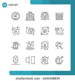 Vector Pack of 16 Outline Symbols. Line Style Icon Set on White Background for Web and Mobile.