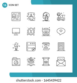 Vector Pack of 16 Outline Symbols. Line Style Icon Set on White Background for Web and Mobile.