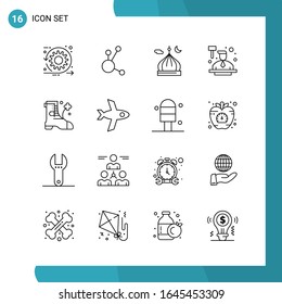 Vector Pack of 16 Outline Symbols. Line Style Icon Set on White Background for Web and Mobile.
