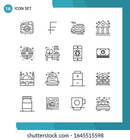 Paquete de vectores de 16 símbolos de esquema. Icono de estilo de línea establecido en fondo blanco para Web y móvil.