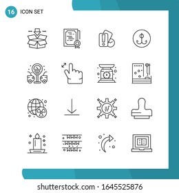 Vector Pack of 16 Outline Symbols. Line Style Icon Set on White Background for Web and Mobile.