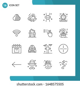 Vector Pack of 16 Outline Symbols. Line Style Icon Set on White Background for Web and Mobile.