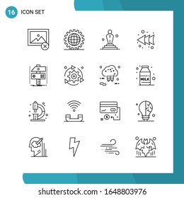 Vector Pack of 16 Outline Symbols. Line Style Icon Set on White Background for Web and Mobile.