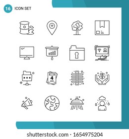 Vector Pack of 16 Outline Symbols. Line Style Icon Set on White Background for Web and Mobile.