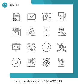 Paquete de vectores de 16 símbolos de esquema. Icono de estilo de línea establecido en fondo blanco para Web y móvil.
