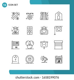 Vector Pack of 16 Outline Symbols. Line Style Icon Set on White Background for Web and Mobile.