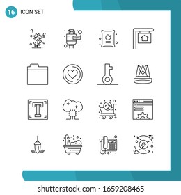 Paquete de vectores de 16 símbolos de esquema. Icono de estilo de línea establecido en fondo blanco para Web y móvil.