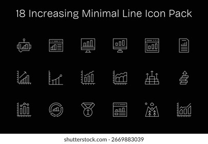 Vector pack with 18 Minimal Line icons inspired by Increasing, ideal for scalable and creative design work.